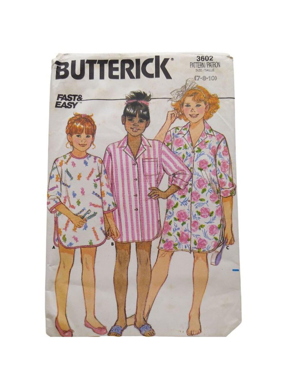 Vintage Sewing PATTERN Butterick 3602, Girls Fast and Easy 1985 Childrens Nights